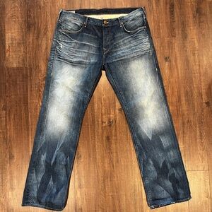 TRUE RELIGION Mens Bobby Button Fly Distressed Straight Leg Jeans 38x33